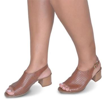 Imagem de Sandália de Salto em Couro Conhaque - Flor D'Couro, 37