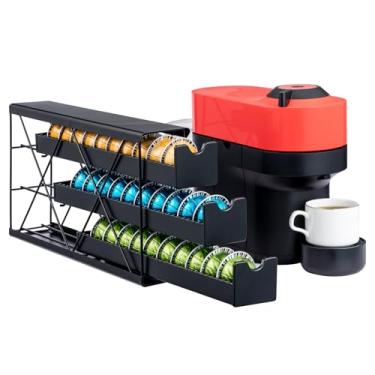 Imagem de ZCDCP Suporte de cápsulas de café de 3 camadas de metal preto, suporte de cápsulas de café, gaveta de armazenamento montável na parede, para máquina de café Vertuoline Capsule (capacidade para 30