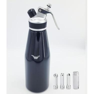 Imagem de TFORESTER Dispensador de chantilly – Corpo de aço inoxidável, cores vibrantes com 3 bocais para sobremesas, café e mais (preto, 1000 ml)