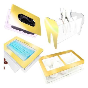 Imagem de Kit Dentista Porta Alicate Gaze Algodão Mascara Luva Dourado Odontológ