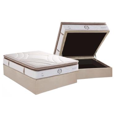Imagem de Cama Box Baú Casal: Colchão Molas Ensacadas Herval Poseidon Plus C1954 + Base crc Suede Clean (138x188x34)