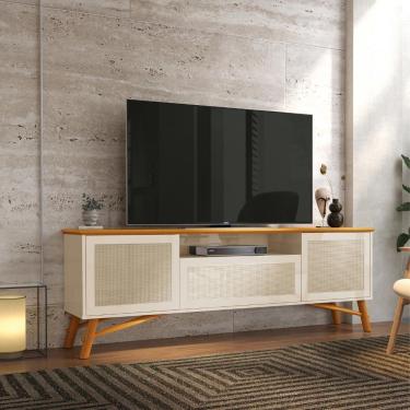 Imagem de Rack Para Tv Até 75 3 Portas Com Pés Em Madeira Maciça Rattan 178cm Offwhite/cedro