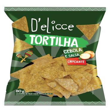 Imagem de Salgadinho Tortilha Cebola e Salsa D'elicce 80g Snack Crocante