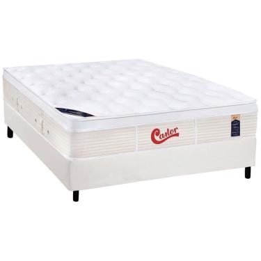 Imagem de Cama Box Casal: Colchão Molas Ensacadas Castor Pocket Gold Star Vitagel + Base crc Courano White(138x188)
