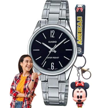 Imagem de Relógio de Pulso Casio Feminino Classico Analógico Aço Inóx Prata LTP-V005D-1BUDF + Chaveiro