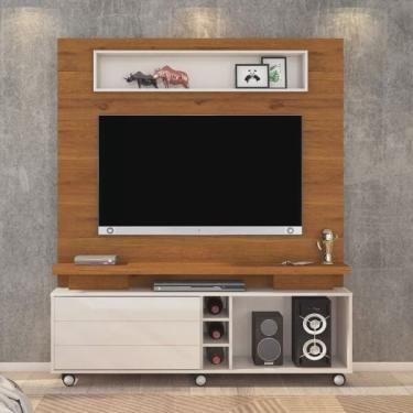 Imagem de Estante para TV até 60 Polegadas 1 Porta Quebec Dj Móveis Rústico Terrara/Off White