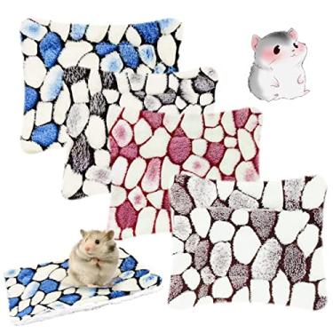 Imagem de 4 peças de tapetes de cama confortáveis de coelhinho da Índia, cama macia e quente de coelho, tapetes de almofada de hamster para animais pequenos chinchila ouriço gatos bebês (20 cm x 15 cm, 2. Padrão de paralelepípedos)