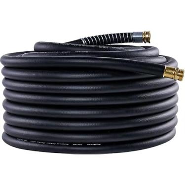 Imagem de Guitrees Mangueira de jardim 3,5 m x 9,5 cm, mangueira de borracha resistente, mangueira de água com trança de cinco camadas, conexões fêmeas masculinas, explosão de 1000 psi (preta)