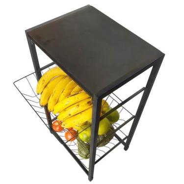 Imagem de Fruteira De Chão Aramada Cozinha Metal Madeira 4 Andares - GIFT HOME, 