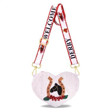 Imagem de Bolsa feminina Kentucky Derby com contas, ferradura, rosa, cavalo, bolsa transversal para dia de corrida, acessórios para lembrancinhas de festa, Branco, Estilo A