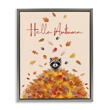 Imagem de Stupell Industries Hello Autumn Guaxinim Cinza Emoldurado Tela Flutuante Arte de Parede Design por Elizabeth Tyndall, 25 x 31