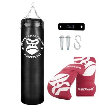 Imagem de Kit Luta Saco de Boxe Muay Thai120 Cm + Luva Bate Saco Suporte Aço para Saco de Pancada Gorilla