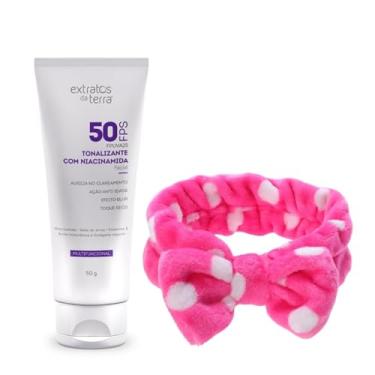 Imagem de Protetor Solar Tonalizante Facial com Niacinamida FPS 50 + Faixa de Cabelo de Pelúcia – Proteção UV, Efeito Blur e Toque Matte
