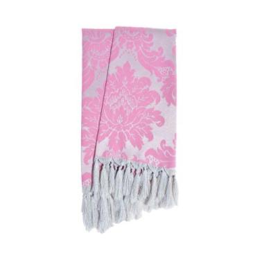 Imagem de Manta para sofá em Tecido Jacquard Rosa Bebê e Prata Medalhão Tradicio