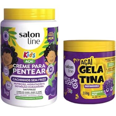 Imagem de Kit Açaí Kids com Creme para Pentear Cachinhos sem Frizz 1Kg e Gelatina #todecacho Definidora 550g Salon Line