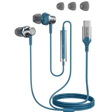 Imagem de SOLMIMI Fones de ouvido USB C com fio para com cancelamento de ruído, USB tipo C, fone de ouvido com microfone, controle de volume, graves