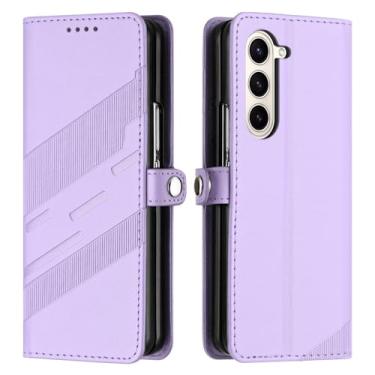 Imagem de HAO RIYLN Capa flip para Samsung Galaxy Z Fold6, capa de telefone com fecho magnético com compartimentos para cartões, capa de couro à prova de choque, roxa, Z DOBRAD6