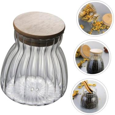 Imagem de Pote Hermético Com Frisos Tampa Bambu 700ml Recipiente Vidro