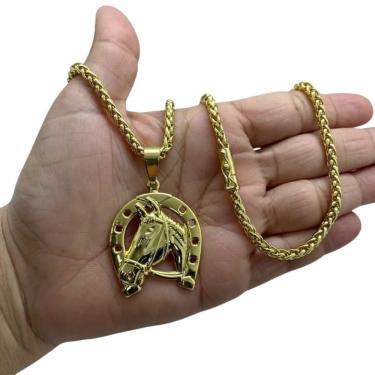 Imagem de Cordão 5Mm Peruano + Pingente Ferradura - Banhado A Ouro