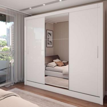Imagem de Guarda-Roupa Casal Colie Slim 3 Portas com Espelho Branco - Panorama Móveis