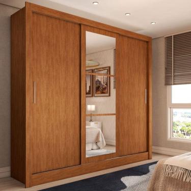Imagem de Guarda-Roupa Casal Cali Slim 3 Portas com Espelho Cinamomo - Panorama Móveis