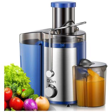 Imagem de Extrator de Suco QCen, 800W com Abertura Ampla, Centrífuga para Frutas e Vegetais, Aço Inox, Livre de BPA, Azul - Fácil Limpeza