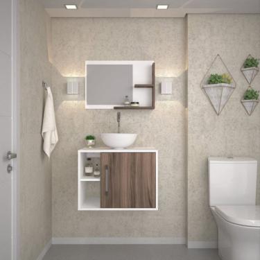 Imagem de Conjunto para Banheiro Gabinete com Cuba Redonda R30 e Espelheira Laura Branco Chess Nogal