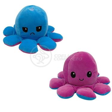 Imagem de Polvo Reversível Feliz E Bravo 2 Em 1 Macio Azul E Roxo