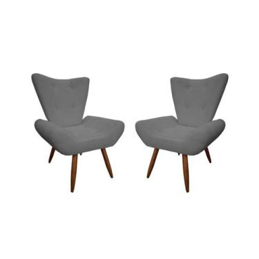 Imagem de Kit 2 Poltronas Decorativa Emilia Suede Cinza Pés Madeira Mz Decor - M