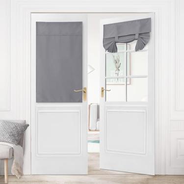Imagem de Hiasan Cortina de porta francesa para escurecimento de sala de linho, privacidade, isolamento térmico, persiana e cortinas para quarto de vidro de luz lateral, L 66 x C 101 cm, 1 painel, cinza