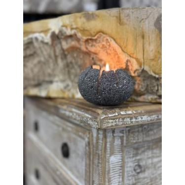Imagem de FUSTONE Castiçais de pedra natural, suporte de vela de pedra vulcânica feito à mão, castiçal de luz de chá de seixos feito à mão (1 peça)