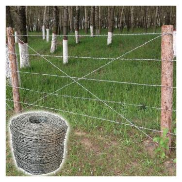 Imagem de Rolo De Cerca De Arame Farpado, Malha De Arame Galvanizado Para Artesanato De Barb Ao Ar Livre, Proteção De Varanda De Jardim Para Cercas De Artesanato & Dissuasor De Bichos, Silver, 2.3mm-100m