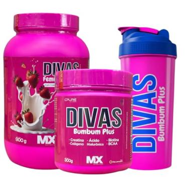 Imagem de Kit Suplementos MuscleMaxx Nutrition: Whey Feminy Protein 900g Morango, Creatina Bumbum Plus 300g Uva Rosa