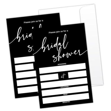 Imagem de Convite de chá de panela minimalista com envelopes para novos casais recém-casados noivas, conjunto de 25 cartões de convite de casamento, convites de festa de noivado, suprimentos de lembrancinha de