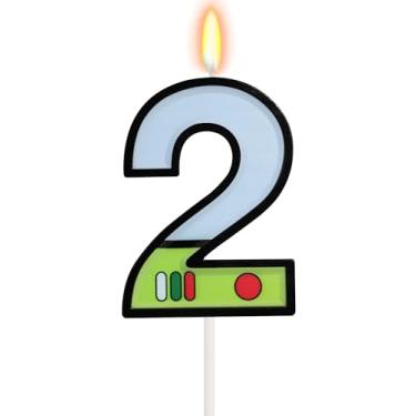 Imagem de Brinquedo temático de desenho animado história número 2 vela topo de bolo de aniversário astronauta robô brinquedo desenho animado festa de aniversário decorações suprimentos