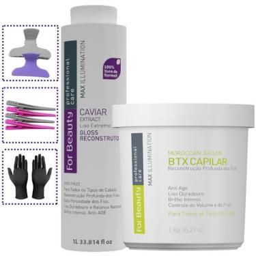 Imagem de Btx Capilar Argan 1kg + Progressiva Caviar 1L + Brindes - For Beauty