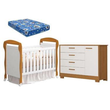 Imagem de Kit Berço Americano Danny e Cômoda Infantil Zaki 1 Porta 4 Gavetas em MDF 148cm Branco Reller