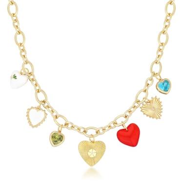 Imagem de BONJOULRY Colar com pingente feminino dourado olho turco sol lua flor pingente colar delicado clipe de papel vintage sorte amuleto gargantilha colares joias celestiais presente, Latão, Sem Pedra