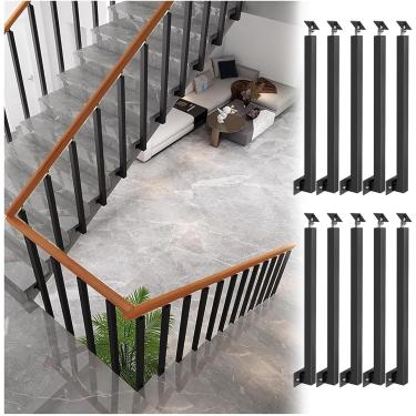 Imagem de Pilar De Corrimão Montado Lateralmente - Poste De Balaustrada De Escada, Eixos De Corrimão De Metal Preto Com Suporte De Ângulo Plano E Ajustável De 270°, 10 Pack, Height-70cm(27.5in)