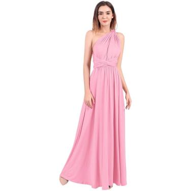 Imagem de Mulheres Elegante Dama De Honra Wrap Vestido De Festa à Noite Conversível Multi Way Vestido De Baile Transformer Vestido De Coquetel Formal De Casamento Vestidos Maxi Longos, Pink, M