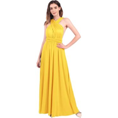 Imagem de Mulheres Elegante Dama De Honra Wrap Vestido De Festa à Noite Conversível Multi Way Vestido De Baile Transformer Vestido De Coquetel Formal De Casamento Vestidos Maxi Longos, Yellow, XS