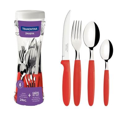 Imagem de Faqueiro Ipanema Com Lâminas Em Aço Inox E Cabos De Polipropileno Vermelho 24 Peças