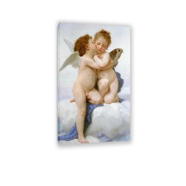 Imagem de William Adolphe Bouguereau - O Primeiro Beijo - Tela Pintura a Óleo Pôster Quadro Fundo de Parede Decoração de Casa 50 x 30 cm (20 x 12 pol) Emoldurado