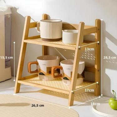 Imagem de Organizador De Bancada De Bambu De 2 Camadas, Suporte Para Xícara De C