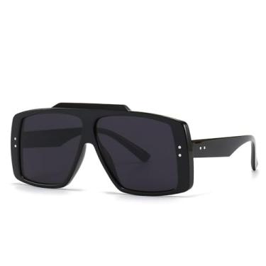 Imagem de Óculos de sol de armação grande femininos vintage grandes óculos de sol masculinos fashion luxo flat top amarelo tons escuros, C1, tamanho único