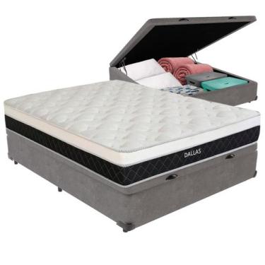 Imagem de Cama Box Baú Viúvo Cinza e Colchão Dallas Molas V-Tech