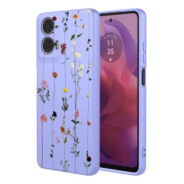 Imagem de KOARWVC Capa de celular para Moto E14/Moto G24, capa Motorola G04 com estampa de flores fofas, fina, protetora, macia, amortecedora, capa de telefone para Motorola G24 Purple Garden