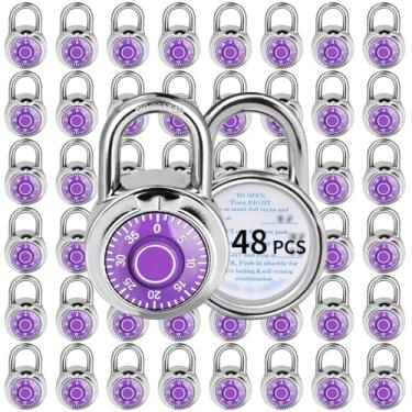 Imagem de Fechadura de combinação, trava de combinação de mostrador padrão LQYN , pacote com 48; placa giratória roxa, 5 cm de largura, combinação fixa de três digitais, para escola, academia e armário, caixa