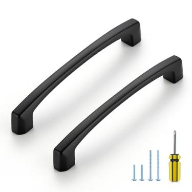 Imagem de Ravinte Decor Pacote com 20 puxadores de armário de cozinha com orifício central de 12 cm curvos, puxadores pretos para cômoda e gavetas sólidas