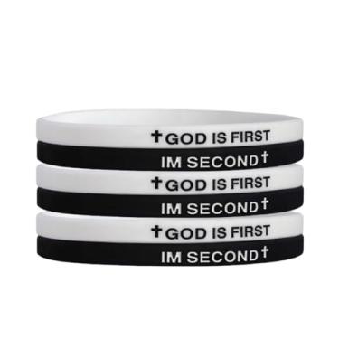 Imagem de God is First I am Second Pulseiras de silicone com versículo da Bíblia Cristã Pulseiras de Borracha Religiosas Cristãs Pulseira para Homens e Mulheres, Bouncy, Silicone, Sem Pedra Preciosa